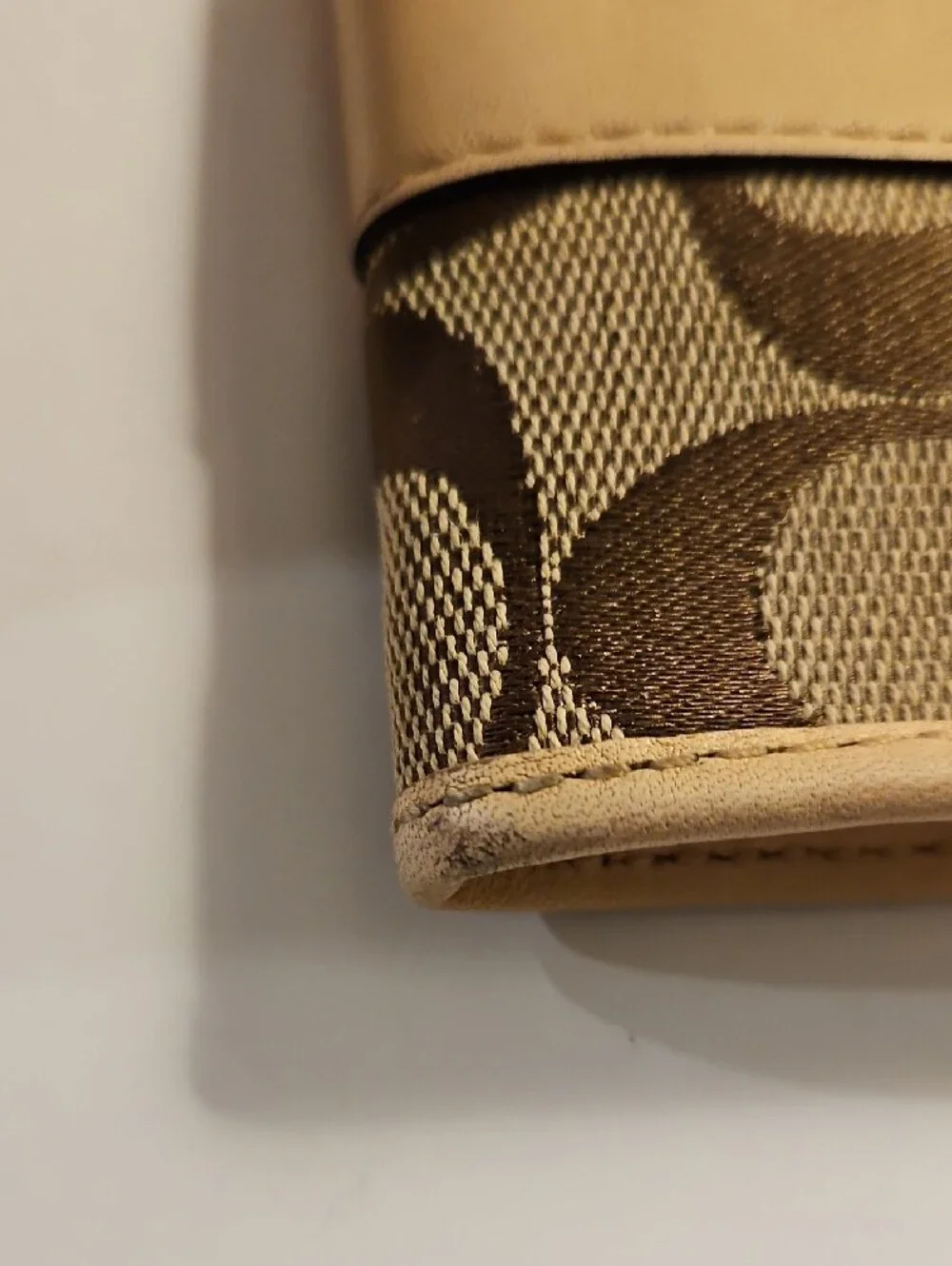 Coach Brown Monogram Canvas Key Pouch with Tan Leather Trim